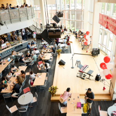 students and parents in the cafeteria 