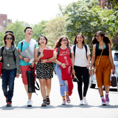 students walking down the street together