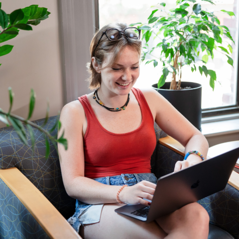 Student on a laptop in the library