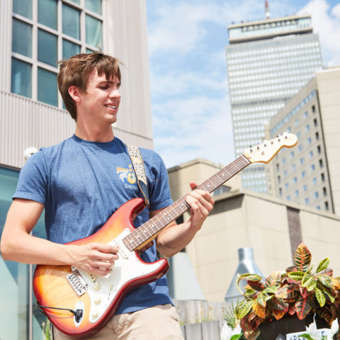 student playing outside