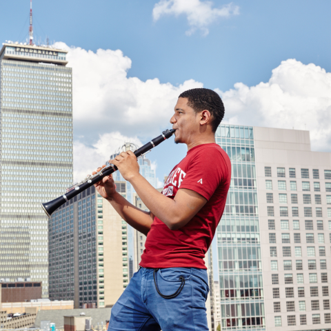 student playing outside